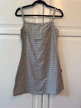 Vintage plaid poplin mini Dress in green and White - fits like small